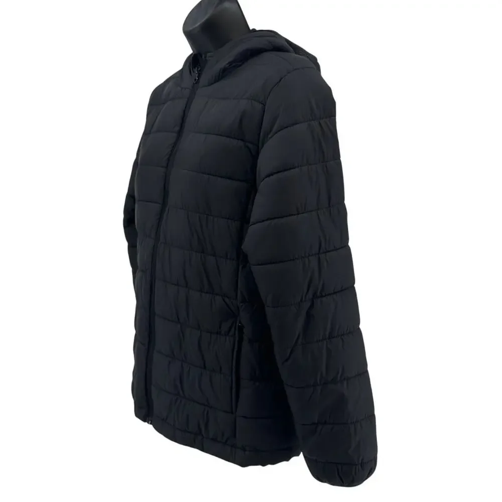 Xersion Puffer Jacket Youth SZ L(14/16) Black Hooded Zip Up Softshell Outerwear